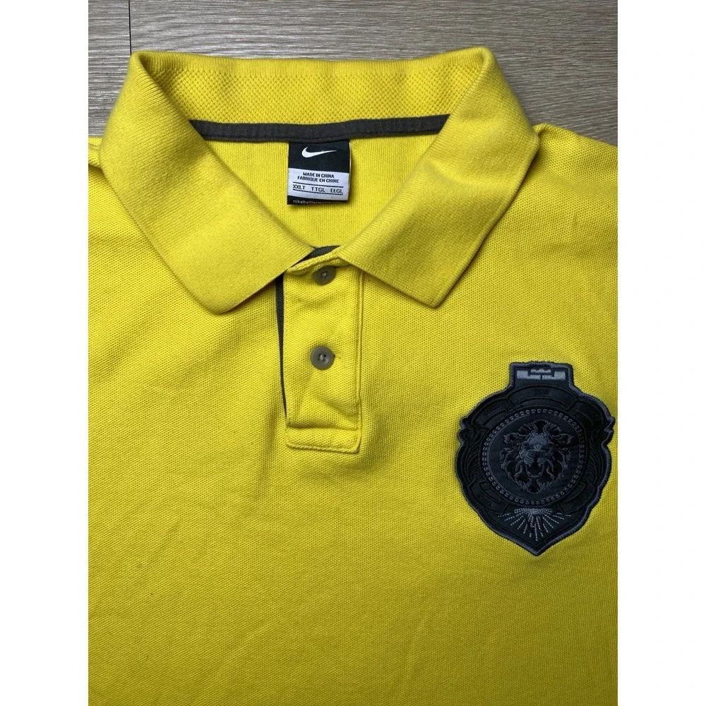Men's 2XL Tall Vintage Nike Lebron James Yellow Polo Shirt Lion Crest Logo XXIII